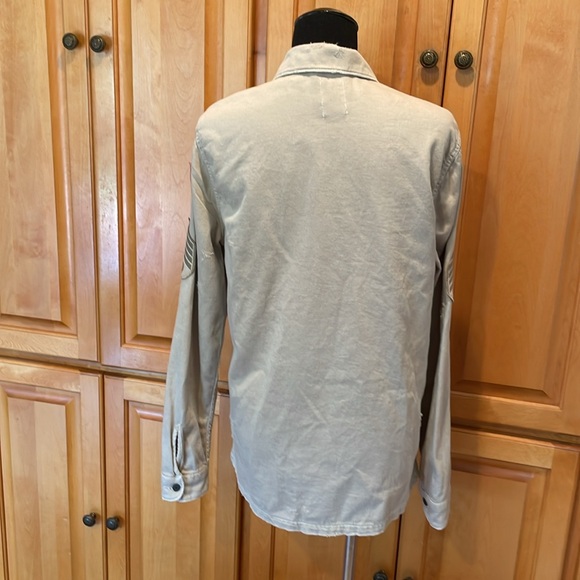 Zara Denim Relaxed Fit Distressed Light Khaki Military Jacket Size S - Picture 3 of 11